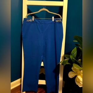 Cobalt Blue Cropped Dress Pants with Silver Chain Detail